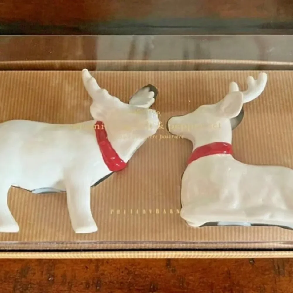 NEW 2 PCS Pottery Barn Ceramic Stag Salt & Pepper Shaker Set Reindeer Christmas